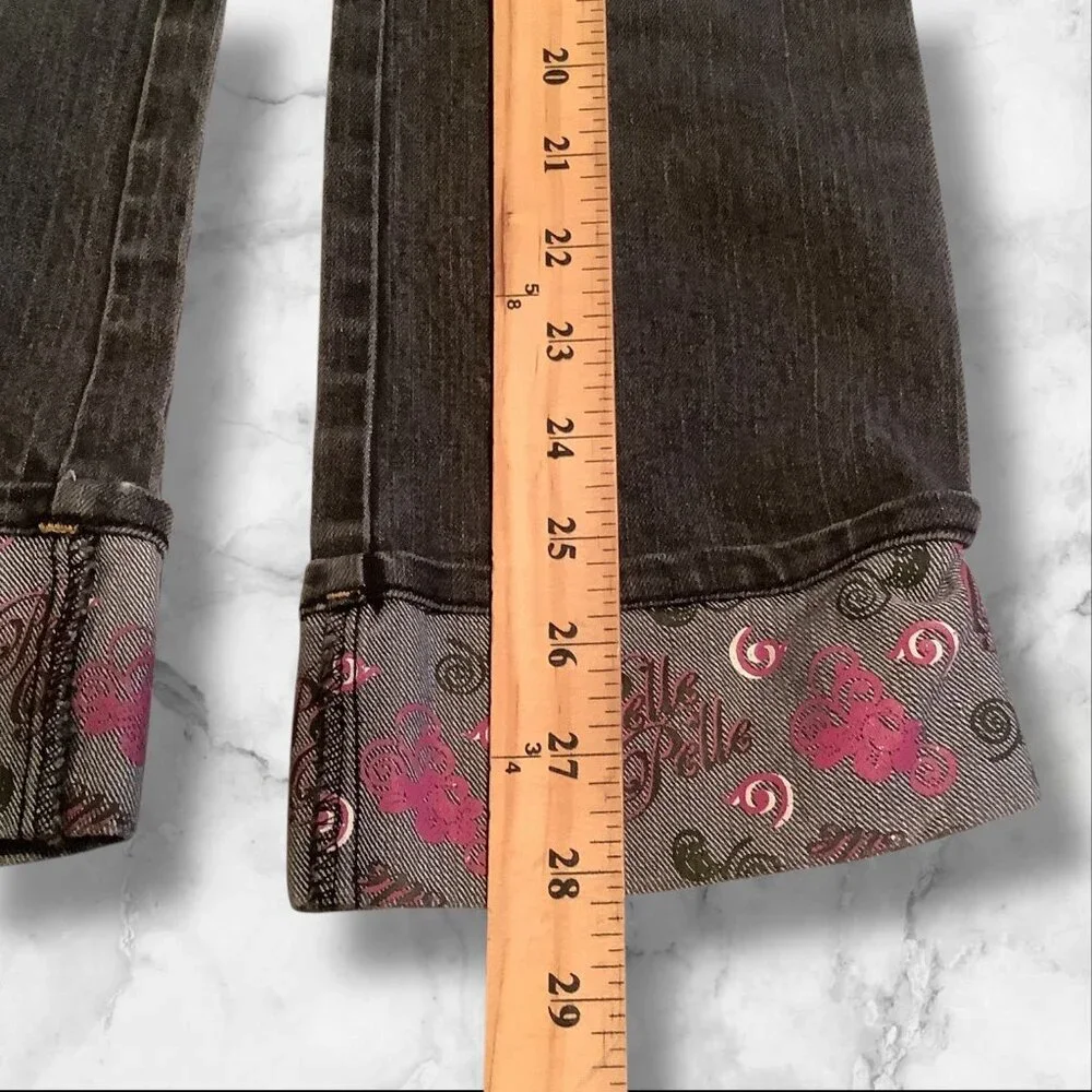PellePelle Girls Size 6X Black Jeans With Belle Belle Design & Embroidered Cuffs